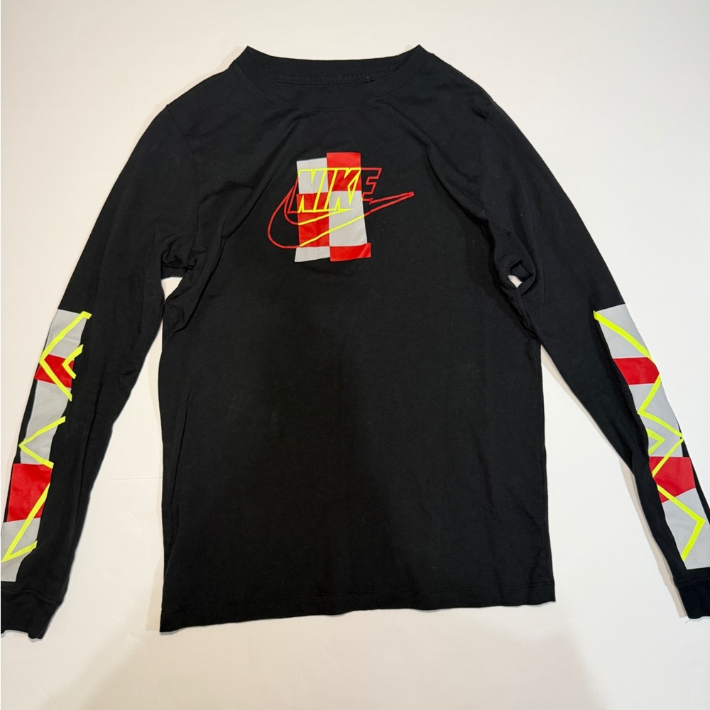 Nike Black Long-Sleeve Tee with Red and Neon Yellow Graphic